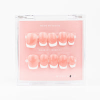 Buy French Tips press on nails in Square shape, Neutrals, Casual theme, white, nude colour and Medium length.