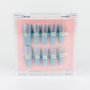Buy  Glacier Bloom press on nails in Oval shape, Party theme, Blue colour and Long length.
