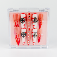Buy  Grand Line Grit press on nails in Almond shape, Party theme, red,white colour and Long length.
