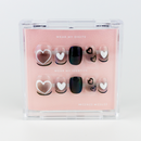 Buy  Hearthrob press on nails in Round shape, Casual theme, Black,nude colour and Short length.
