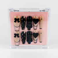 Buy  Human Love press on nails in Coffin shape, Party, Holiday theme, black,nude colour and Long length.
