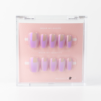 Buy Hypnotic Halo press on nails in Square shape, Holiday, Casual theme, purple colour and Medium length.