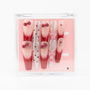 Buy Kawaii universe press on nails in Square shape, Party theme, silver, red, nude colour and Long length.