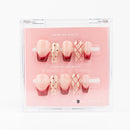 Buy laced in love press on nails in Coffin shape, Casual, Holiday theme, nude, red colour and Long length.