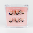 Buy Laced Noir press on nails in Square shape, Party theme, nude, black colour and Medium length.