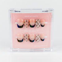 Buy Laced Noir press on nails in Square shape, Party theme, nude, black colour and Medium length.