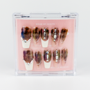 Buy  Latte Luxe press on nails in Coffin shape, Party theme, brown,white colour and Long length.
