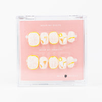 Buy Lemonade Bliss Pink press on nails in Round shape, Brights, Holiday theme, yellow,white colour and Short length.
