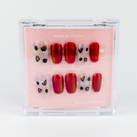 Buy Lovers Haze press on nails in Children shape, Casual, Holiday, Party theme, red,silver colour and Long length.
