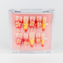 Buy Lush Bloom press on nails in Almond shape, Brights, Holiday theme, red,yellow,nude colour and Long length.
