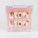 Buy Marbella press on nails in Coffin shape, Party, Holiday theme, white,gold,multicolour colour and Long length.
