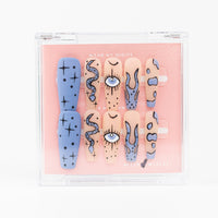 Buy Medusa press on nails in Coffin shape, Holiday, Casual, Party theme, nude,lilac colour and Long length.
