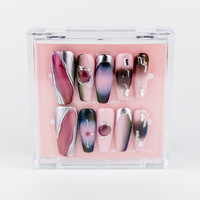 Buy Metal mirage press on nails in Coffin shape, Party theme, silver,black,pink,purple colour and Long length.
