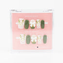 Buy Moss Meadow press on nails in Squaoval shape, Holiday, Casual theme, Green,White colour and Long length.
