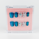 Buy Ocean Opulence press on nails in Square shape, Party theme, blue, silver colour and Short length.