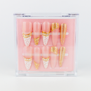 Buy  Opal Kiss press on nails in Almond shape, Party, Holiday theme, gold,white,nude colour and Long length.
