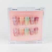 Buy  Patel Heart press on nails in Coffin shape, Holiday theme, multicolour pastel  colour and Long length.
