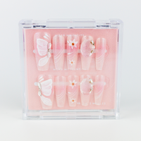 Buy Petalglass press on nails in Coffin, Squaoval shape, Holiday, Party theme, Multicolour colour and Long length.
