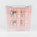 Buy  Pink Divinity press on nails in Coffin shape, Holiday, Casual theme, nude,blue colour and Long length.
