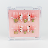 Buy Pink Flora press on nails in Coffin shape, Party, Holiday theme, Nude,green,white colour and Long length.
