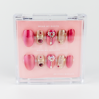 Buy Pink Heiress press on nails in Round shape, Party theme, Red, colour colour and Medium length.

