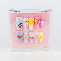 Buy Pixel Crush press on nails in Coffin shape, Brights theme, Pastel colour and Long length. 

