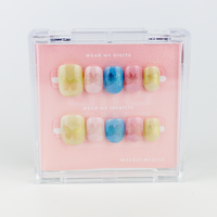 Buy Pixie Flutter press on nails in Round shape, Holiday, Casual theme, Multicolour,Blue,pink,green colour and Short length.
