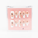 Buy red rose press on nails in Coffin shape, Holiday, Casual theme, red, white, nude colour and Long length.