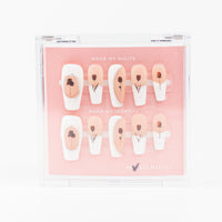 Buy red rose press on nails in Coffin shape, Holiday, Casual theme, red, white, nude colour and Long length.