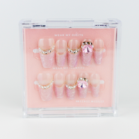 Buy  Rose Royalty press on nails in Coffin shape, Party theme, nude,pink colour and Long length.
