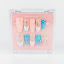 Buy  Saint Butterfly press on nails in Oval shape, Holiday theme, blue,nude,white colour and Long length.
