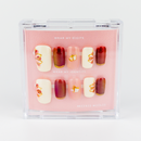 Buy Satin garden press on nails in Squaoval shape, Party theme, red,gold,white colour and Long length.
