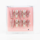 Buy  Silver Dynasty press on nails in Coffin shape, Party theme, pink,silver colour and Long length.
