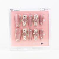 Buy  Silver Dynasty press on nails in Coffin shape, Party theme, pink,silver colour and Long length.
