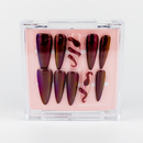 Buy  Snake Charm press on nails in Almond shape, Party theme, red,nude colour and Long length.
