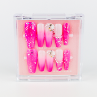 Buy Sugar Radiance press on nails in Coffin shape, Party theme, pink,white colour and Long length.
