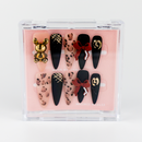 Buy  Teddy Trouble press on nails in Almond shape, Party theme, black, Multicolour colour and Long length.
