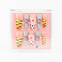 Buy Wildflower bloom press on nails in Coffin shape, Holiday theme, multicolour colour and Long length.